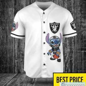 Las Vegas Raiders Lilo and Stitch White Baseball Jersey Shirt For Stitch Lover Custom Name Number Product Photo 3