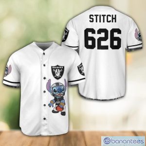 Las Vegas Raiders Lilo and Stitch White Baseball Jersey Shirt For Stitch Lover Custom Name Number Product Photo 1