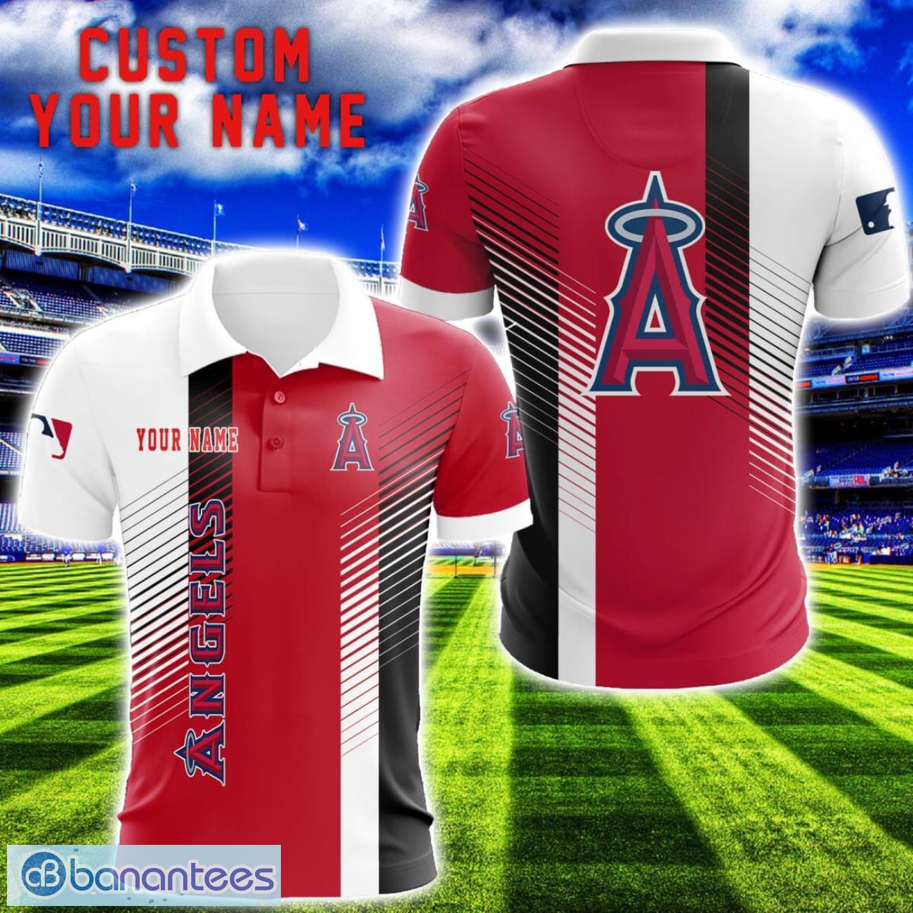 los angeles angels team striped style 3d printed polo shirt for fans custom name image Los Angeles Angels Team Striped Style 3D Printed Polo Shirt For Fans Custom Name Product Photo 1