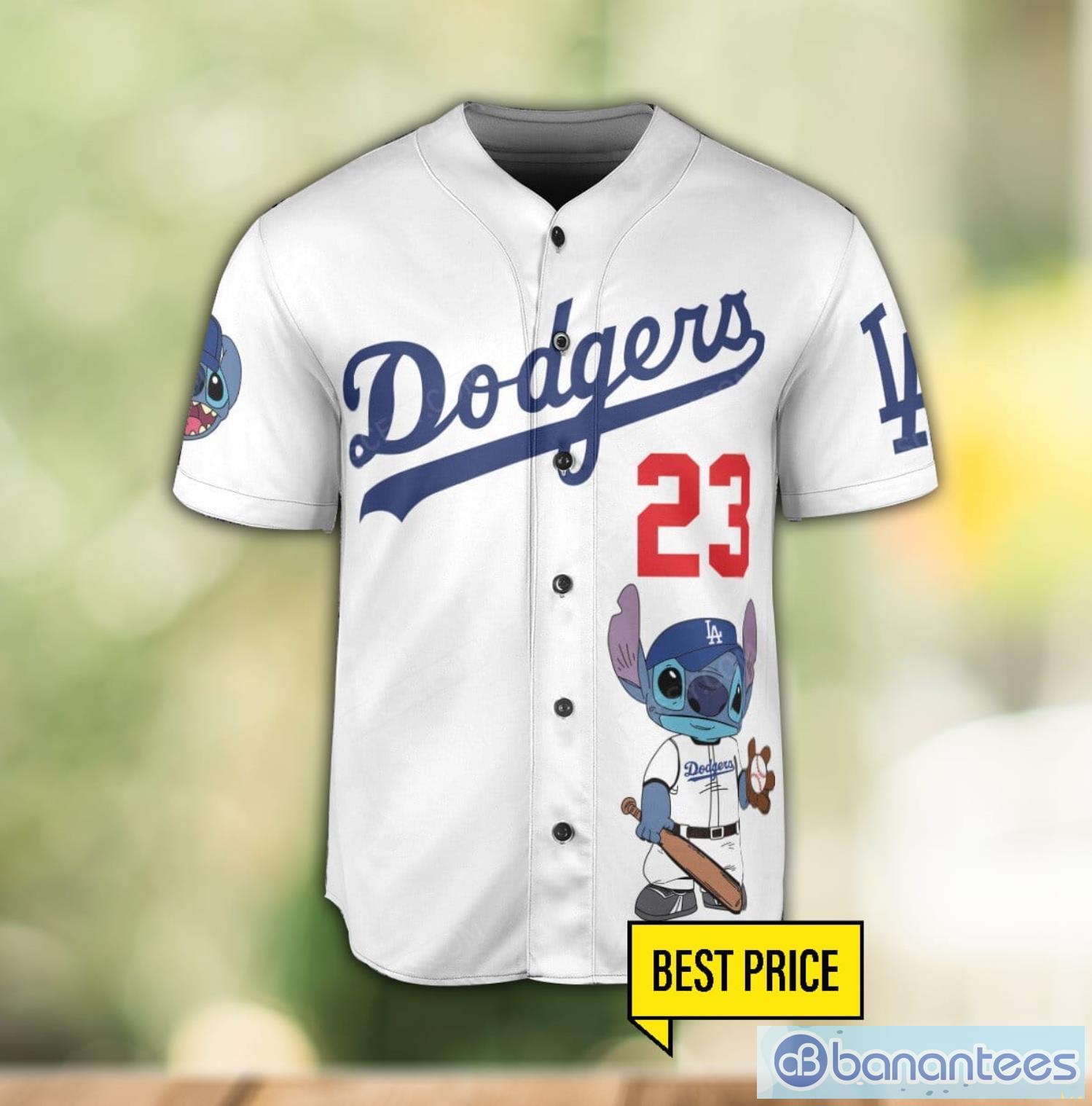 los angeles dodgers lilo and stitch white baseball jersey shirt for stitch lover custom name number 1 image Los Angeles Dodgers Lilo and Stitch White Baseball Jersey Shirt For Stitch Lover Custom Name Number Product Photo 2