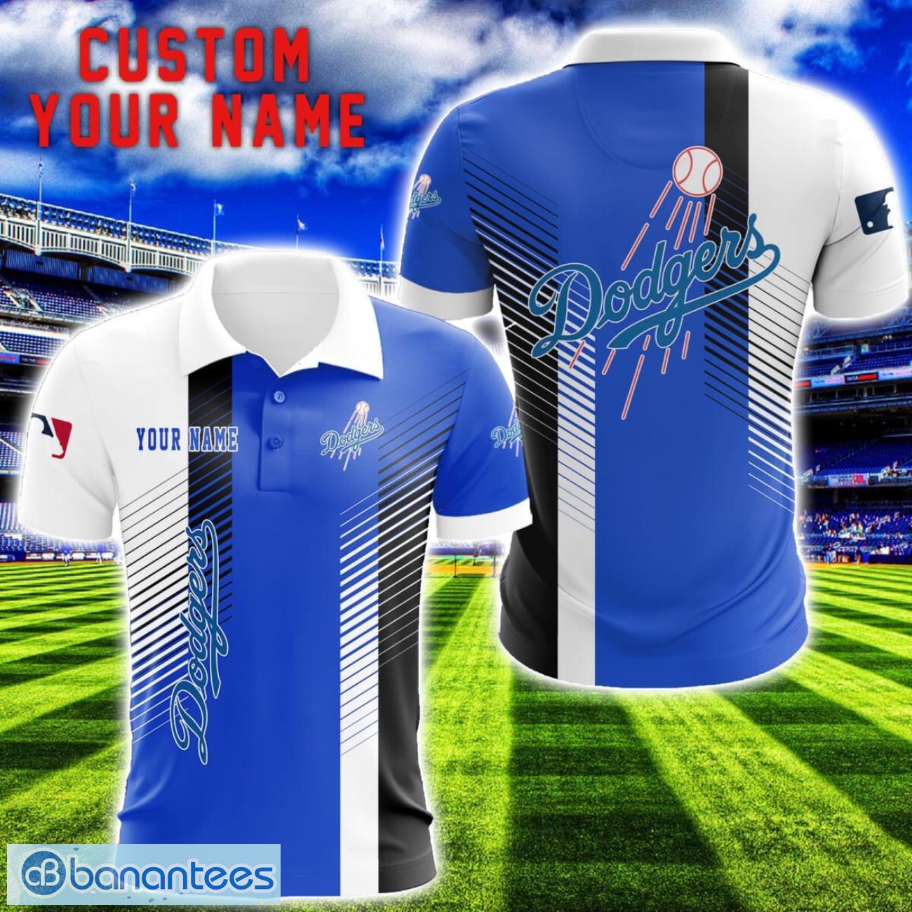 los angeles dodgers team striped style 3d printed polo shirt for fans custom name image Los Angeles Dodgers Team Striped Style 3D Printed Polo Shirt For Fans Custom Name Product Photo 1