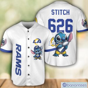 Los Angeles Rams Lilo and Stitch Champions White Baseball Jersey Shirt For Fans Unique Gift Custom Name Number Product Photo 1