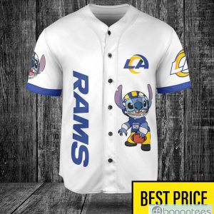 Los Angeles Rams Lilo and Stitch White Baseball Jersey Shirt For Stitch Lover Custom Name Number Product Photo 3