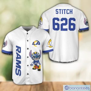 Los Angeles Rams Lilo and Stitch White Baseball Jersey Shirt For Stitch Lover Custom Name Number Product Photo 1