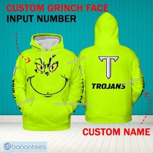 Grinch Face Troy Trojans 3D Hoodie, Zip Hoodie, Sweater Green AOP Custom Number And Name - Grinch Face NCAA Troy Trojans 3D Hoodie
