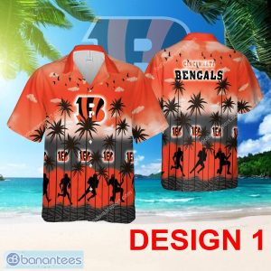 Cincinnati Bengals AOP Hawaiian Shirt Pattern Coconut Tree Gift Summer - Design 1 NFL Cincinnati Bengals Hawaiian Shirt Tree Pattern