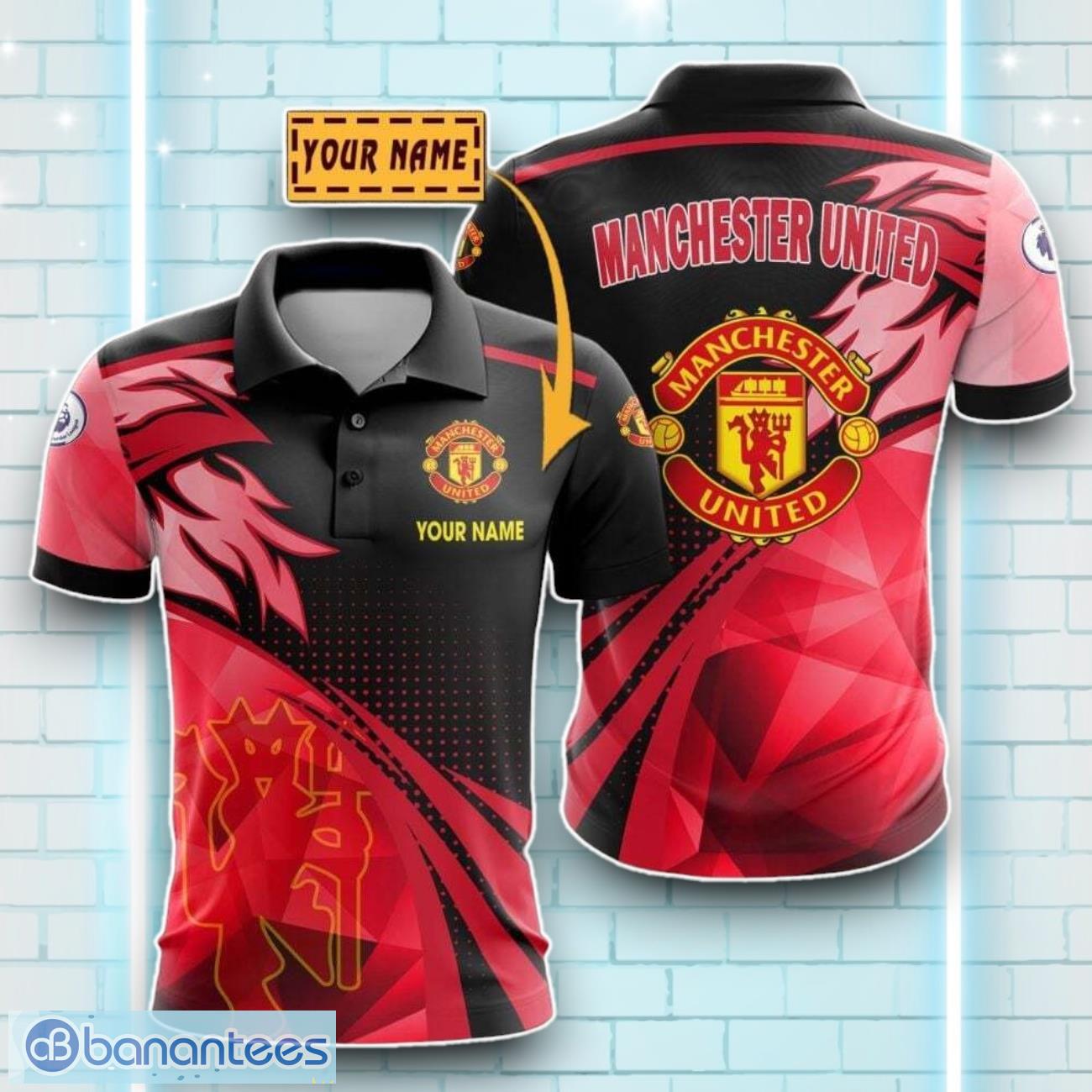 manchester united football club team logo 3d polo shirt custom name edition for fans image Manchester United Football Club Team Logo 3D Polo Shirt Custom Name Edition For Fans Product Photo 1