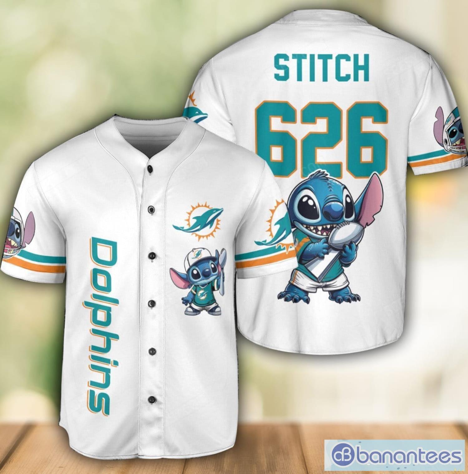 Miami Dolphins Lilo and Stitch Champions White Baseball Jersey Shirt For Fans Unique Gift Custom Name Number Product Photo 1