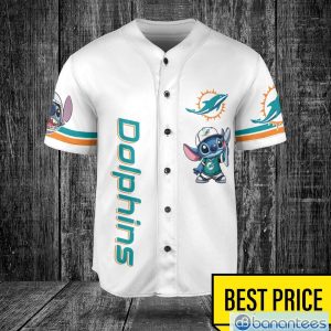 Miami Dolphins Lilo and Stitch White Baseball Jersey Shirt For Stitch Lover Product Photo 2