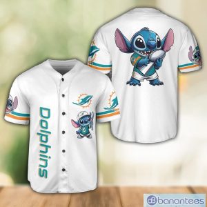 Miami Dolphins Lilo and Stitch White Baseball Jersey Shirt For Stitch Lover Product Photo 1