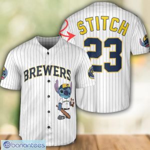 Milwaukee Brewers Lilo and Stitch White Baseball Jersey Shirt For Stitch Lover Custom Name Number Product Photo 1
