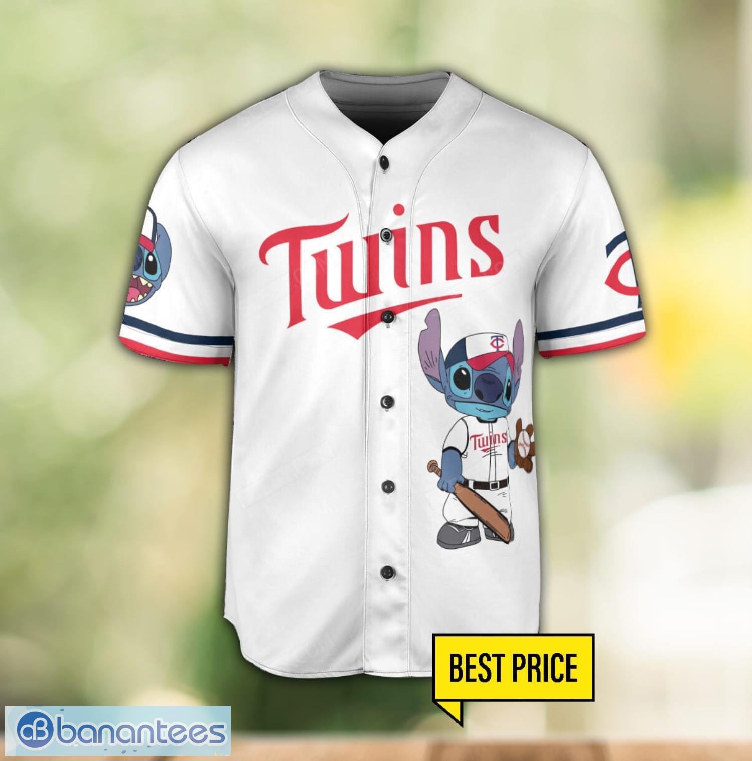 minnesota twins lilo and stitch white baseball jersey shirt for stitch lover custom name number 1 image Minnesota Twins Lilo and Stitch White Baseball Jersey Shirt For Stitch Lover Custom Name Number Product Photo 2