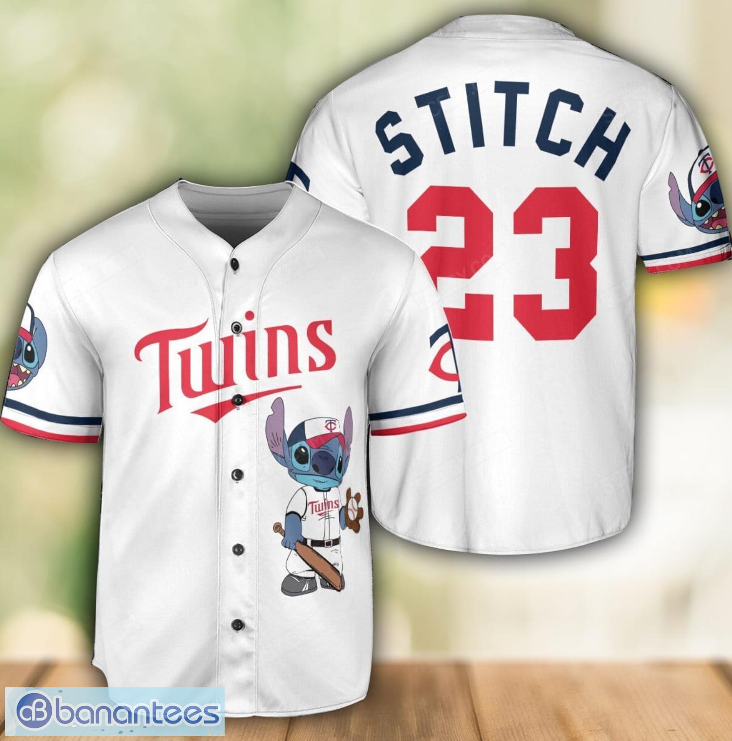minnesota twins lilo and stitch white baseball jersey shirt for stitch lover custom name number image Minnesota Twins Lilo and Stitch White Baseball Jersey Shirt For Stitch Lover Custom Name Number Product Photo 1