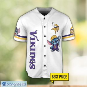 Minnesota Vikings Lilo and Stitch Champions White Baseball Jersey Shirt For Fans Unique Gift Custom Name Number Product Photo 2