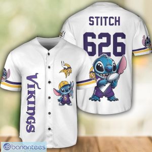 Minnesota Vikings Lilo and Stitch Champions White Baseball Jersey Shirt For Fans Unique Gift Custom Name Number Product Photo 1