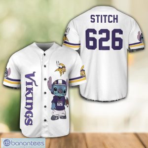 Minnesota Vikings Lilo and Stitch White Baseball Jersey Shirt For Stitch Lover Custom Name Number Product Photo 1