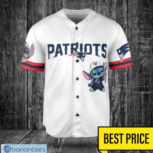 New England Patriots Lilo and Stitch White Baseball Jersey Shirt For Stitch Lover Product Photo 2