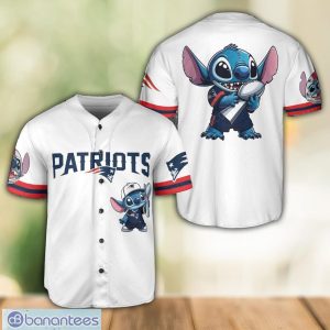 New England Patriots Lilo and Stitch White Baseball Jersey Shirt For Stitch Lover Product Photo 1