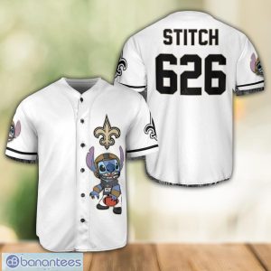 New Orleans Saints Lilo and Stitch White Baseball Jersey Shirt For Stitch Lover Custom Name Number Product Photo 1