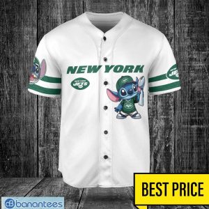 New York Jets Lilo and Stitch White Baseball Jersey Shirt For Stitch Lover Product Photo 2