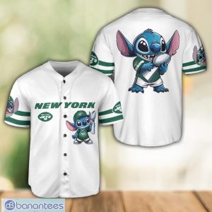 New York Jets Lilo and Stitch White Baseball Jersey Shirt For Stitch Lover Product Photo 1