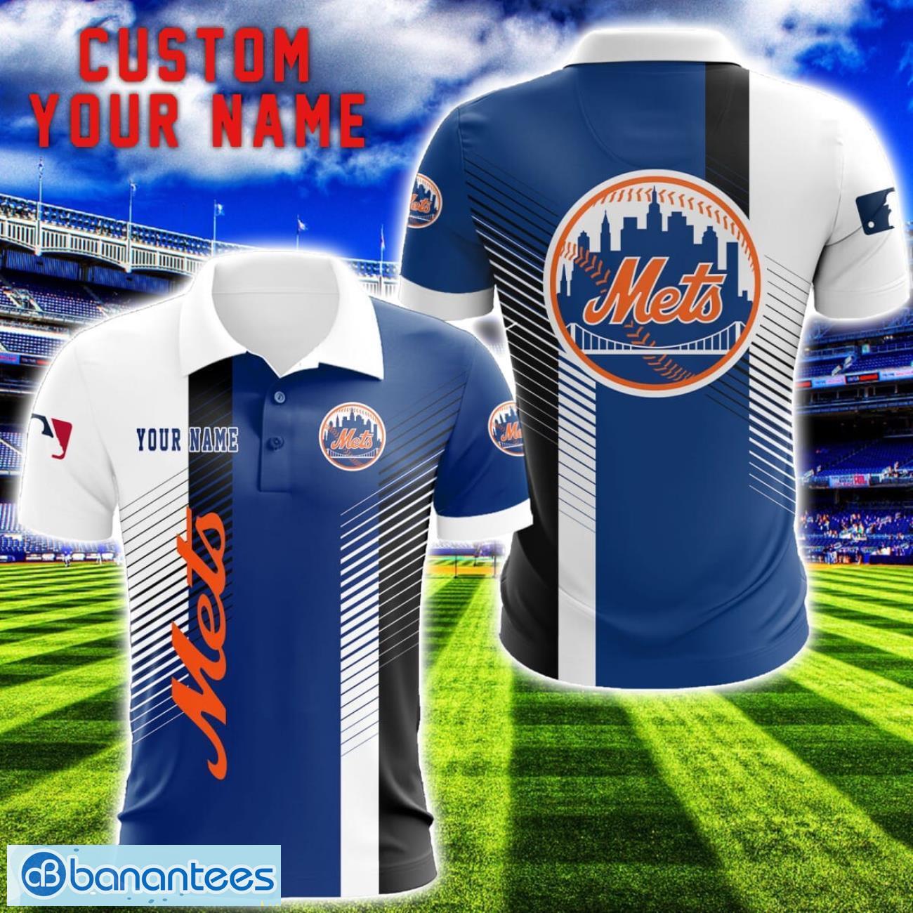 new york mets team striped style 3d printed polo shirt for fans custom name image New York Mets Team Striped Style 3D Printed Polo Shirt For Fans Custom Name Product Photo 1
