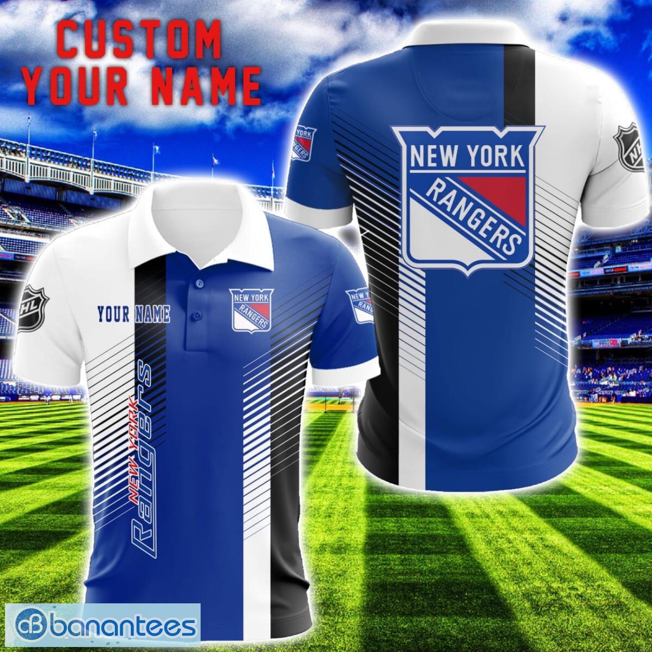 new york rangers team striped style 3d printed polo shirt for fans custom name image New York Rangers Team Striped Style 3D Printed Polo Shirt For Fans Custom Name Product Photo 1