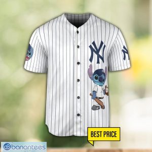 New York Yankees Lilo and Stitch White Baseball Jersey Shirt For Stitch Lover Custom Name Number Product Photo 2