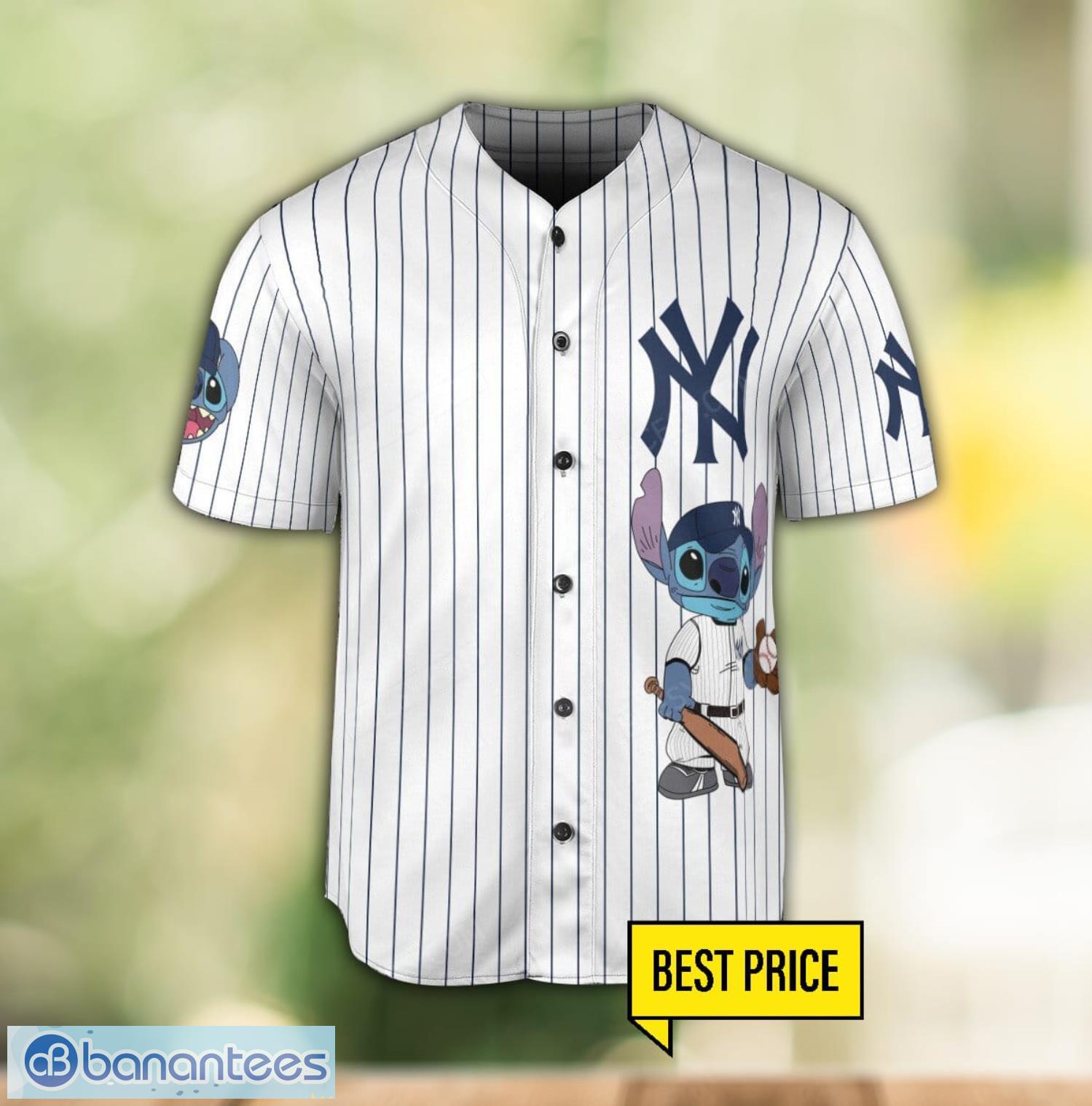 new york yankees lilo and stitch white baseball jersey shirt for stitch lover custom name number 1 image New York Yankees Lilo and Stitch White Baseball Jersey Shirt For Stitch Lover Custom Name Number Product Photo 2