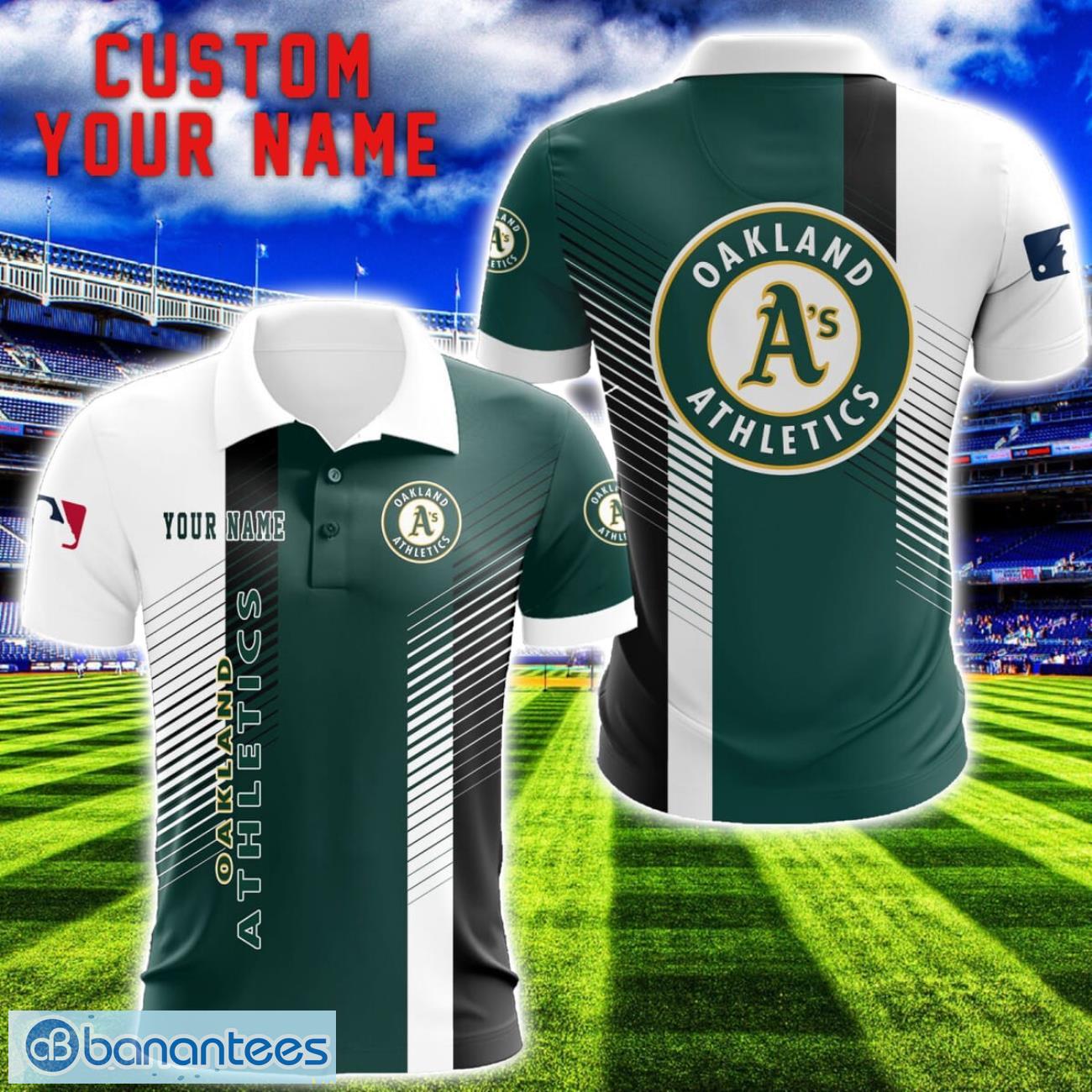 oakland athletics team striped style 3d printed polo shirt for fans custom name image Oakland Athletics Team Striped Style 3D Printed Polo Shirt For Fans Custom Name Product Photo 1