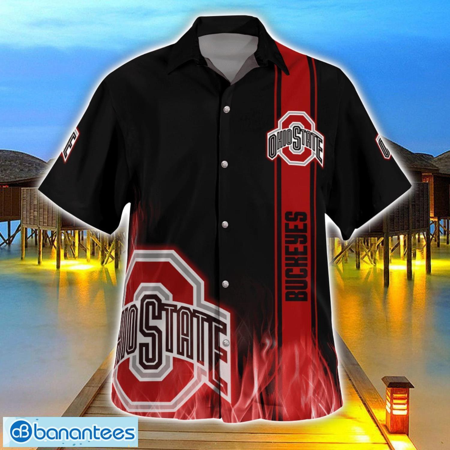 ohio state buckeyes flame designs 3d hawaiian shirt special gift for fans image Ohio State Buckeyes Flame Designs 3D Hawaiian Shirt Special Gift For Fans Product Photo 1