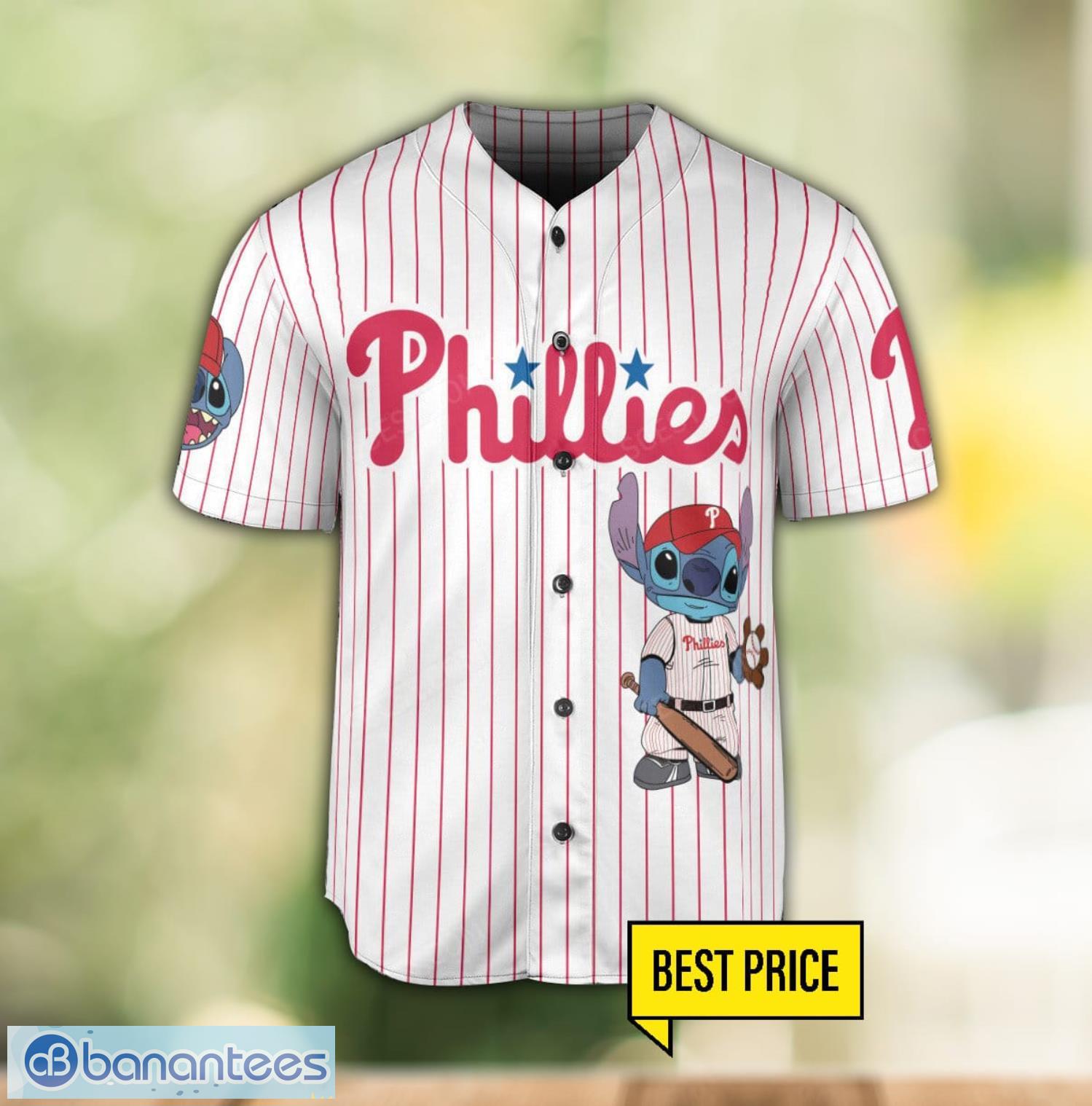 philadelphia phillies lilo and stitch white baseball jersey shirt for stitch lover custom name number 1 image Philadelphia Phillies Lilo and Stitch White Baseball Jersey Shirt For Stitch Lover Custom Name Number Product Photo 2