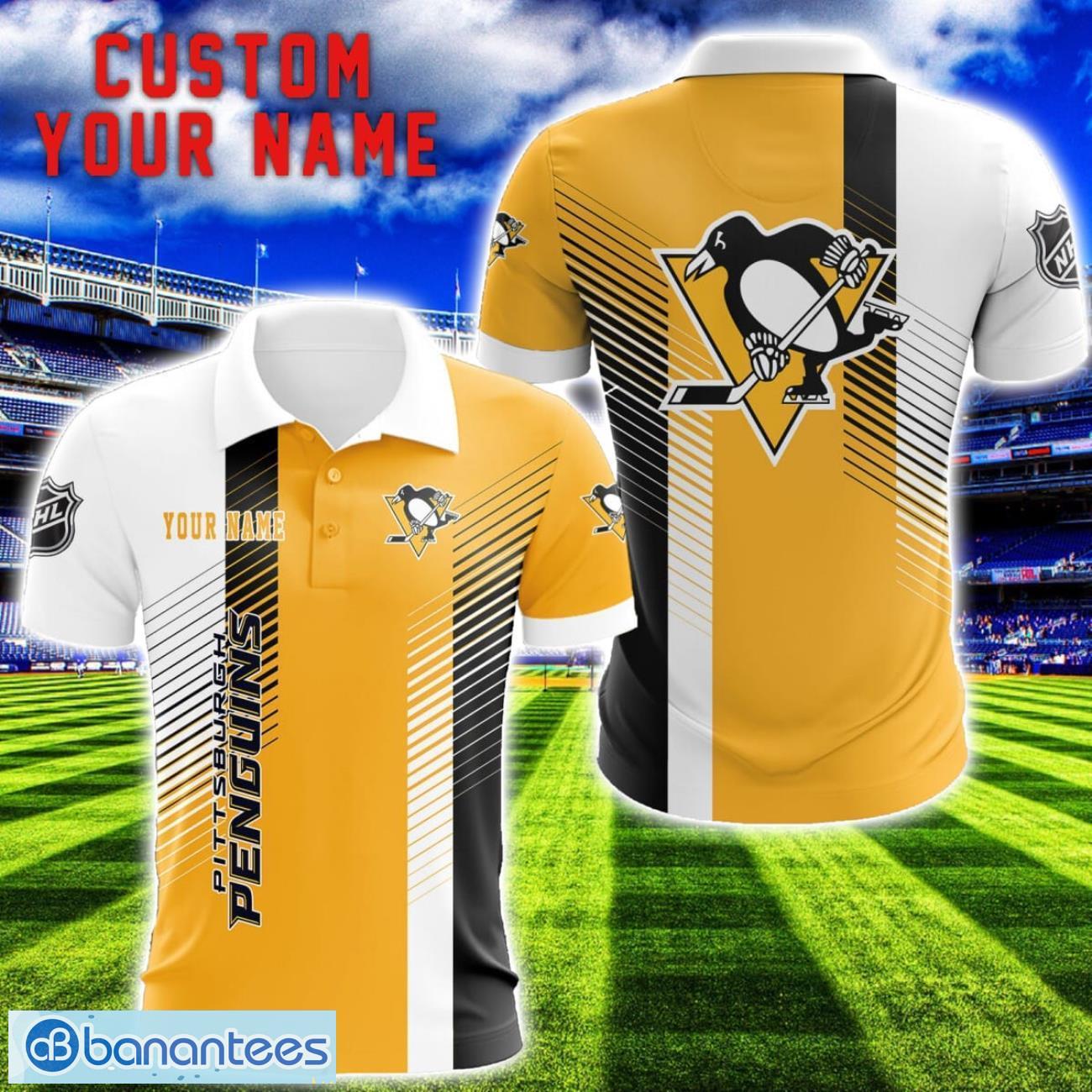 pittsburgh penguins team striped style 3d printed polo shirt for fans custom name image Pittsburgh Penguins Team Striped Style 3D Printed Polo Shirt For Fans Custom Name Product Photo 1