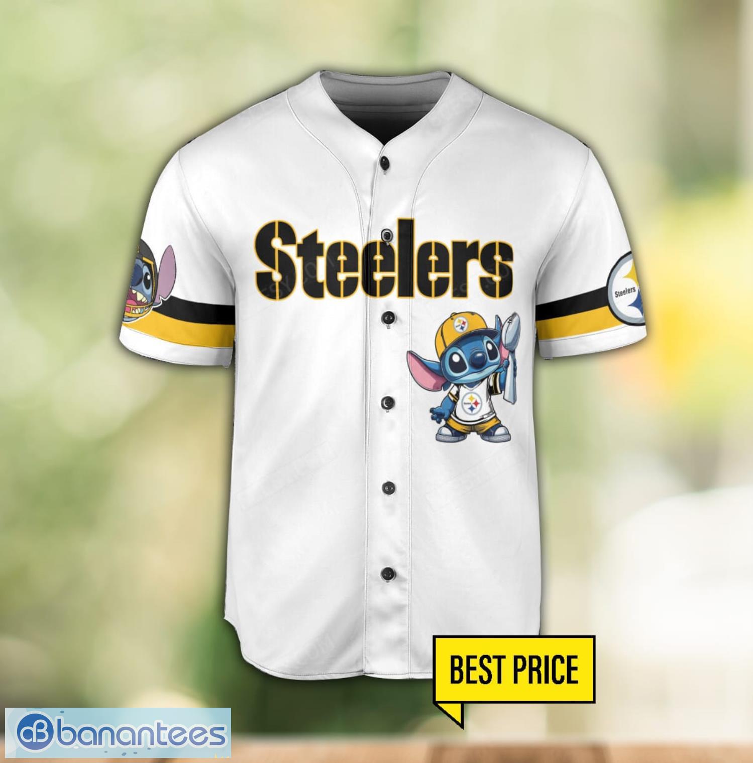 pittsburgh steelers lilo and stitch champions white baseball jersey shirt for fans unique gift custom name number 1 image Pittsburgh Steelers Lilo and Stitch Champions White Baseball Jersey Shirt For Fans Unique Gift Custom Name Number Product Photo 2