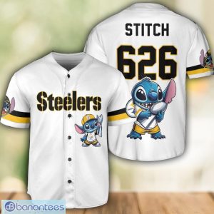 Pittsburgh Steelers Lilo and Stitch Champions White Baseball Jersey Shirt For Fans Unique Gift Custom Name Number Product Photo 1