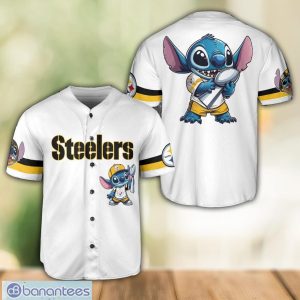 Pittsburgh Steelers Lilo and Stitch White Baseball Jersey Shirt For Stitch Lover Product Photo 1