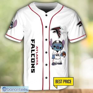 Atlanta Falcons Lilo and Stitch White Baseball Jersey Shirt For Stitch Lover Custom Name Number Product Photo 2