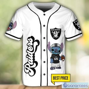 Las Vegas Raiders Lilo and Stitch White Baseball Jersey Shirt For Stitch Lover Sport Gift Custom Name Number Product Photo 3