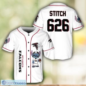 Atlanta Falcons Lilo and Stitch White Baseball Jersey Shirt For Stitch Lover Custom Name Number Product Photo 1