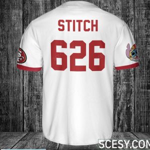 San Francisco 49ers Lilo and Stitch White Baseball Jersey Shirt For Stitch Lover Custom Name Number Product Photo 2