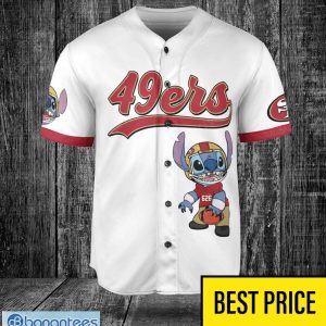 San Francisco 49ers Lilo and Stitch White Baseball Jersey Shirt For Stitch Lover Custom Name Number Product Photo 3