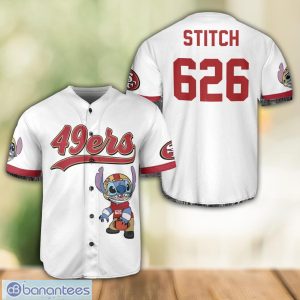 San Francisco 49ers Lilo and Stitch White Baseball Jersey Shirt For Stitch Lover Custom Name Number Product Photo 1