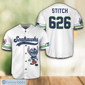 Seattle Seahawks Lilo and Stitch White Baseball Jersey Shirt For Stitch Lover Custom Name Number Product Photo 2