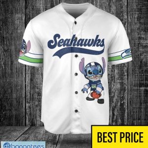 Seattle Seahawks Lilo and Stitch White Baseball Jersey Shirt For Stitch Lover Custom Name Number Product Photo 3