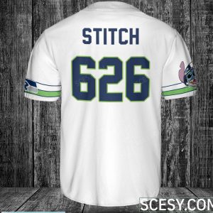Seattle Seahawks Lilo and Stitch White Baseball Jersey Shirt For Stitch Lover Custom Name Number Product Photo 1