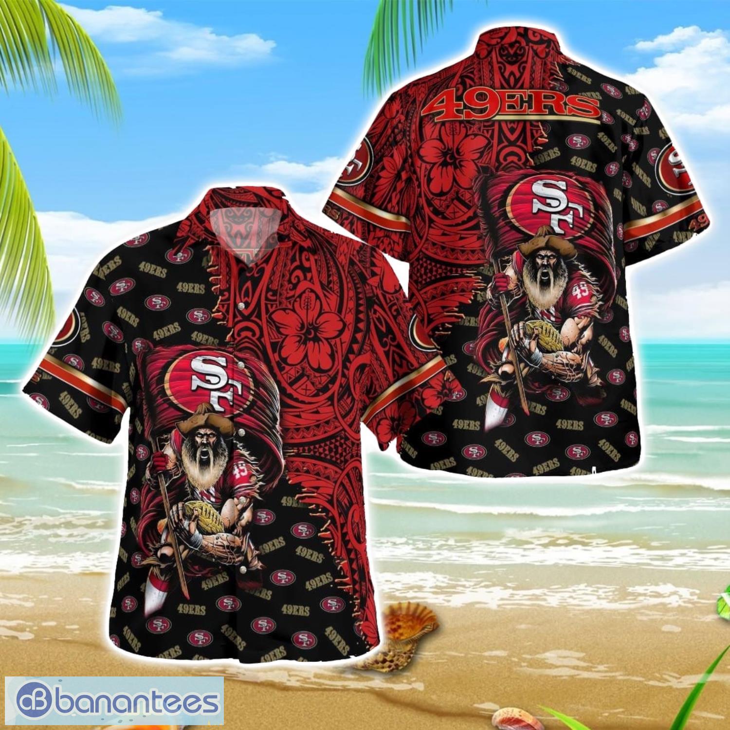 sf 49ers tribal hawaii shirt for fans beach shirt image SF 49ers Tribal Hawaii Shirt For Fans Beach Shirt Product Photo 1