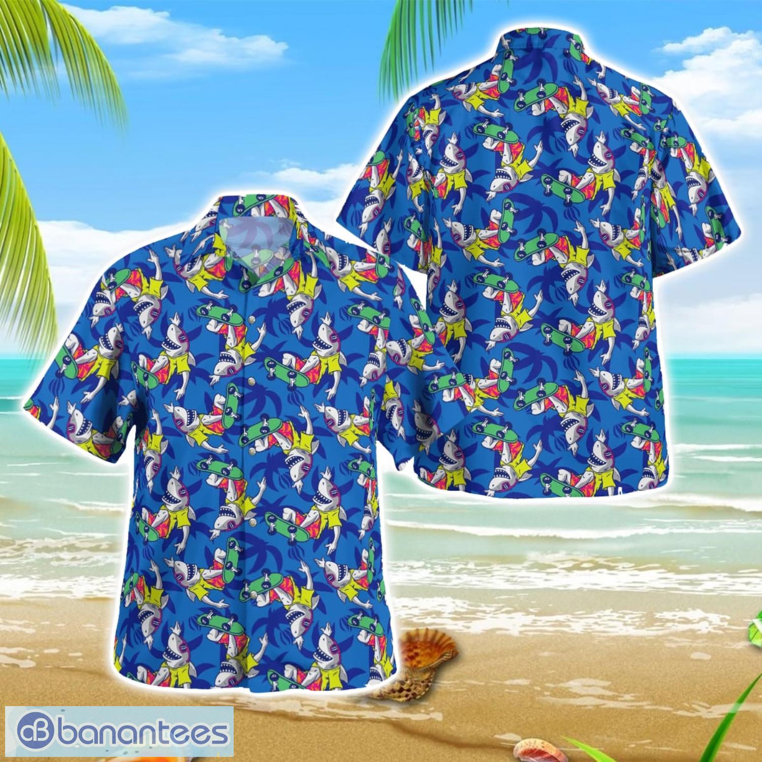 skateboarding shark hawaiian shirt summer gift beach shirt men women shirt image Skateboarding Shark Hawaiian Shirt Summer Gift Beach Shirt Men Women Shirt Product Photo 1