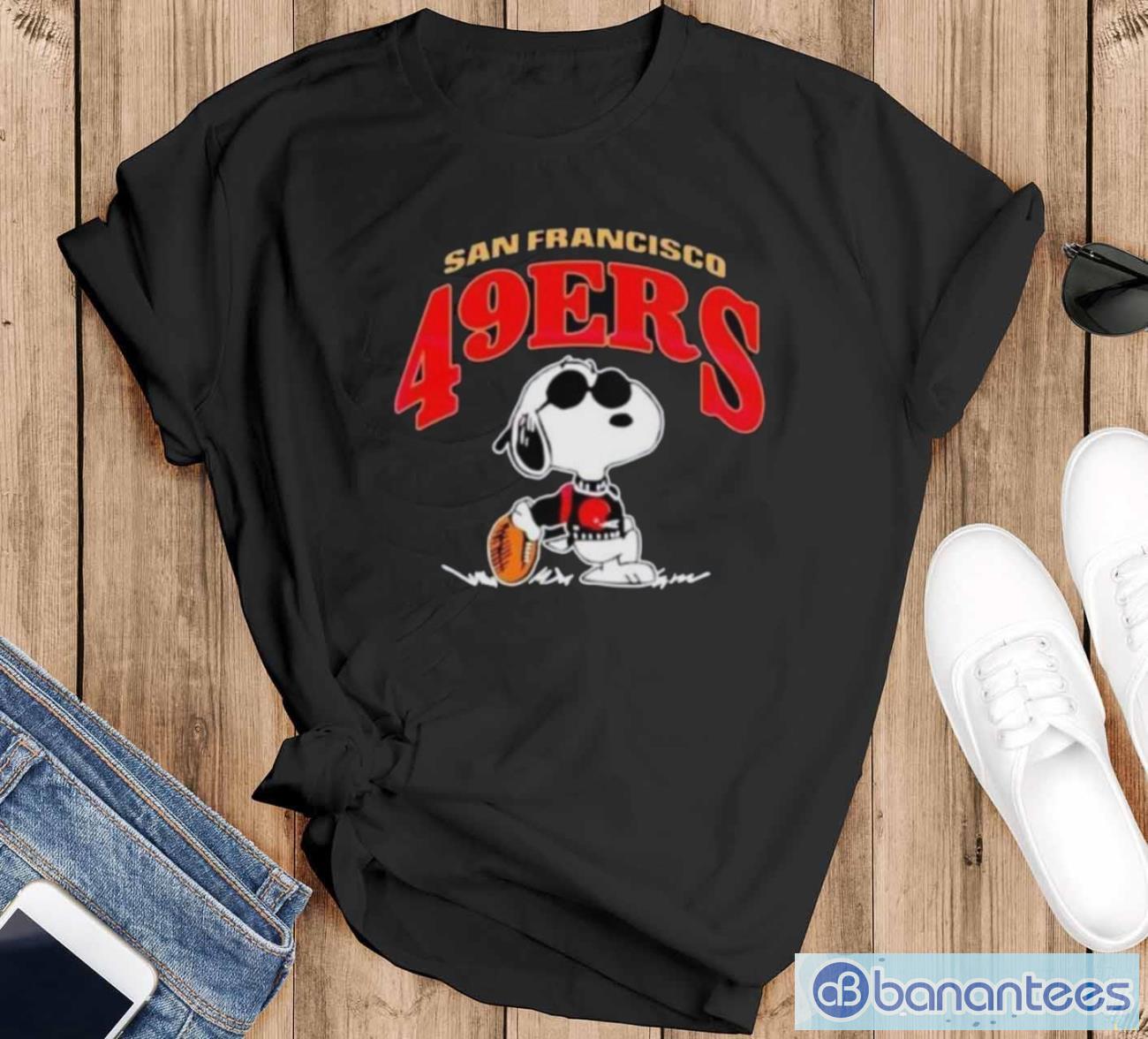 snoopy san francisco 49ers football fan shirt image Snoopy San Francisco 49ers Football Fan Shirt - Black T-Shirt