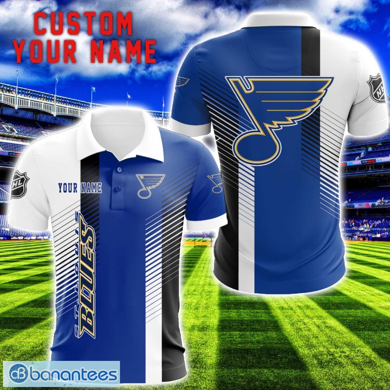 st louis blues team striped style 3d printed polo shirt for fans custom name image St Louis Blues Team Striped Style 3D Printed Polo Shirt For Fans Custom Name Product Photo 1