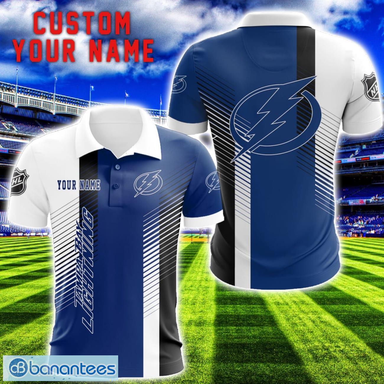 tampa bay lightning team striped style 3d printed polo shirt for fans custom name image Tampa Bay Lightning Team Striped Style 3D Printed Polo Shirt For Fans Custom Name Product Photo 1